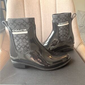 Coach Glossy Black Ankle Boots